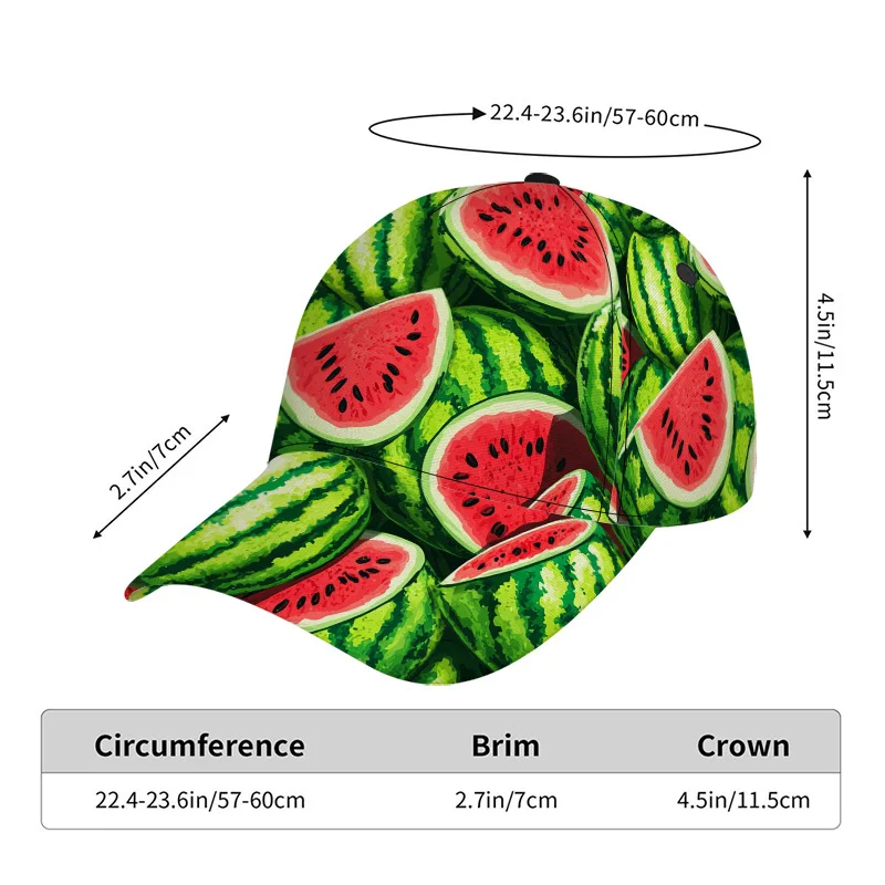 Customization 1pc Of A Watermelon Design Celebration Print Classic Baseball Cap - A Fashionable Adjustable Duckbill Hat, Easy To