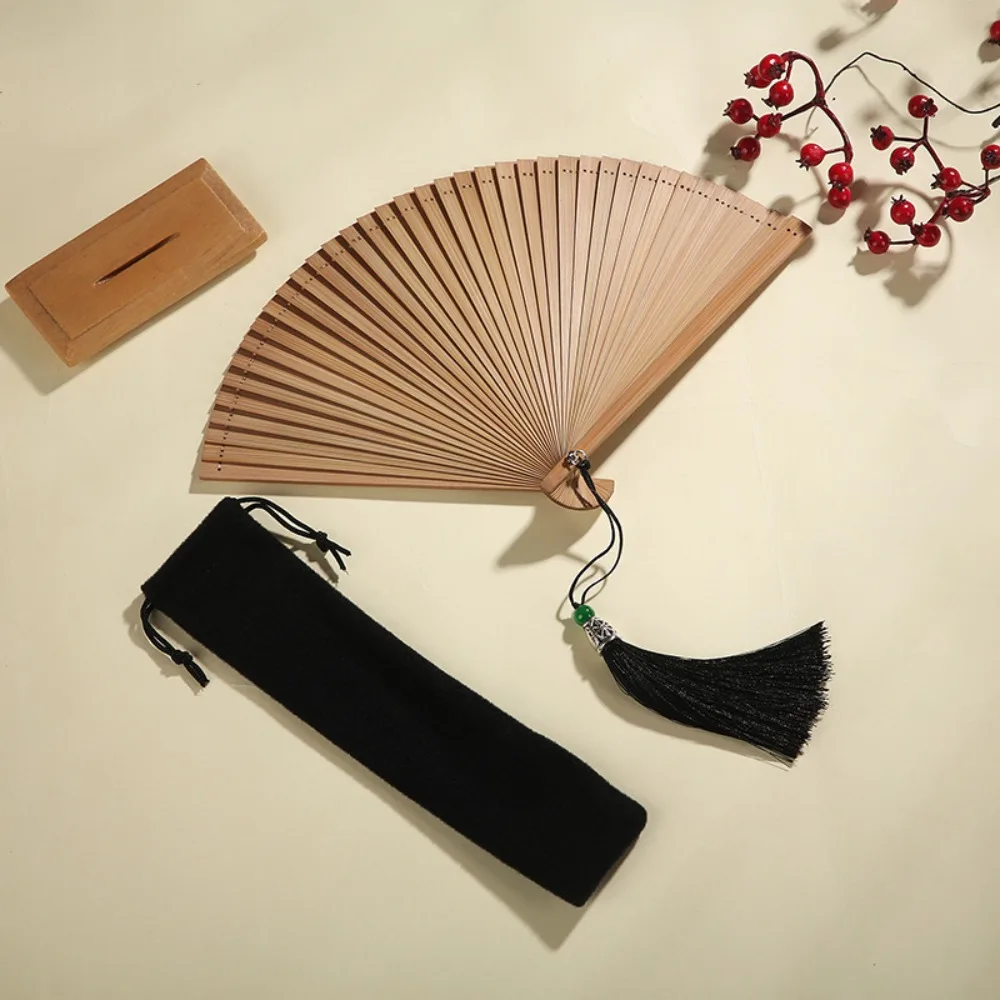 Black Bamboo Compact Dance Props Folding Portable Dance Fan Kimono Fan Ornament Bamboo Fan