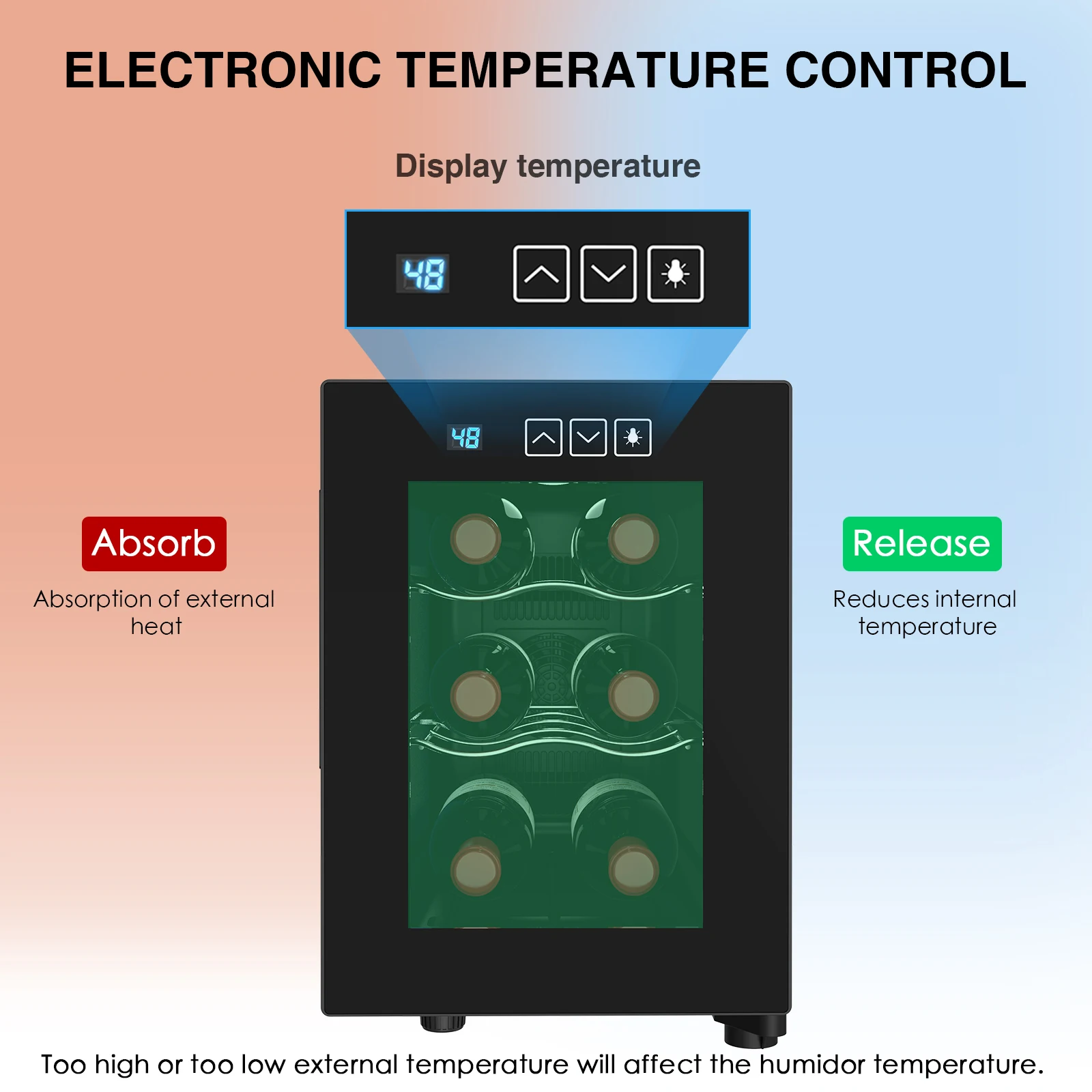 Pendingin anggur berdiri bebas, kulkas anggur dengan 46-66 ℉ kontrol suhu Digital, kulkas anggur meja 16L 6 botol