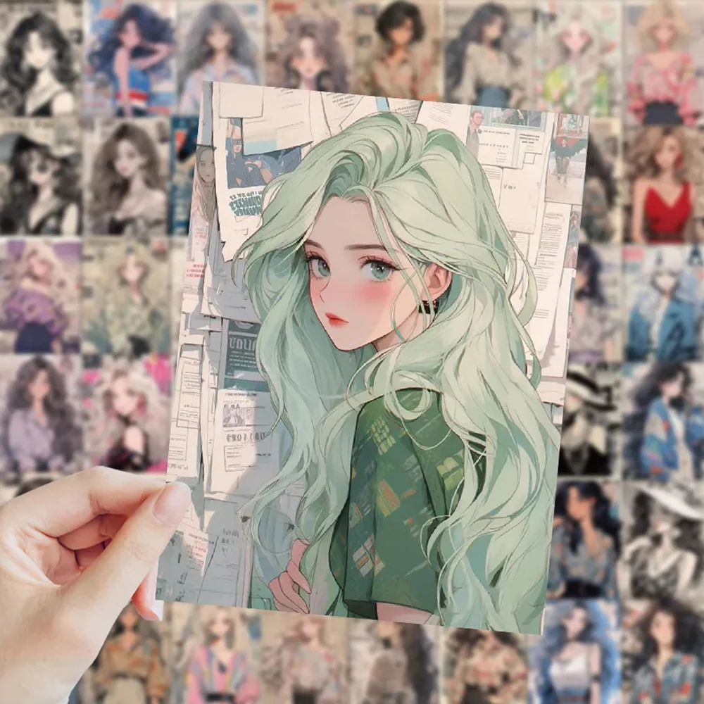 10/30/60pcs Vintage VSCO Anime Girls Stickers Decals Waterproof Decorative Laptop Stationery Diary Kawaii Retro Sticker for Kids