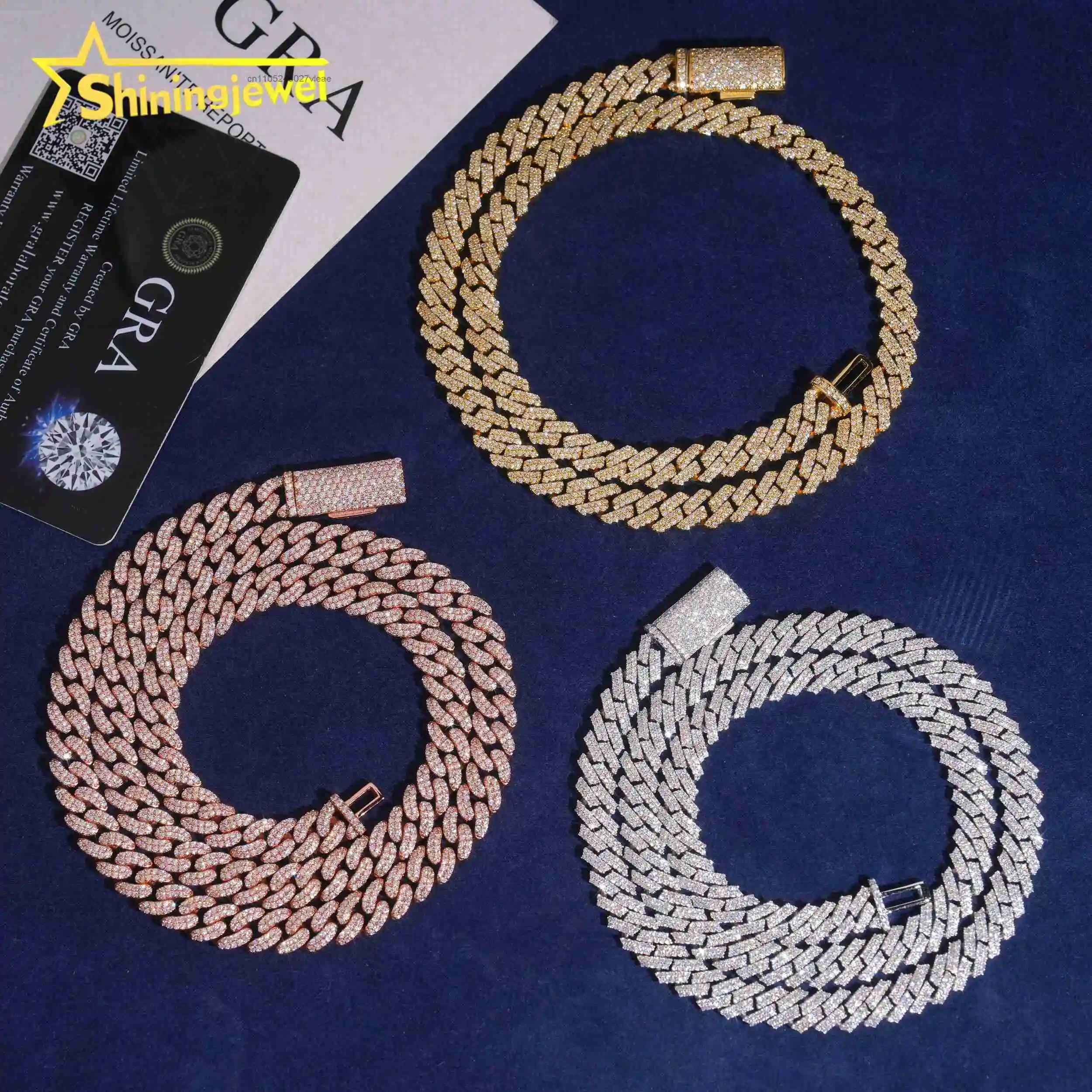 8mm 925 Solid Silver Iced Out Cuban Link Chain Moissanite Hip Hop Jewelry Iced Out Diamond Cuban Link Chain GRA Certified..