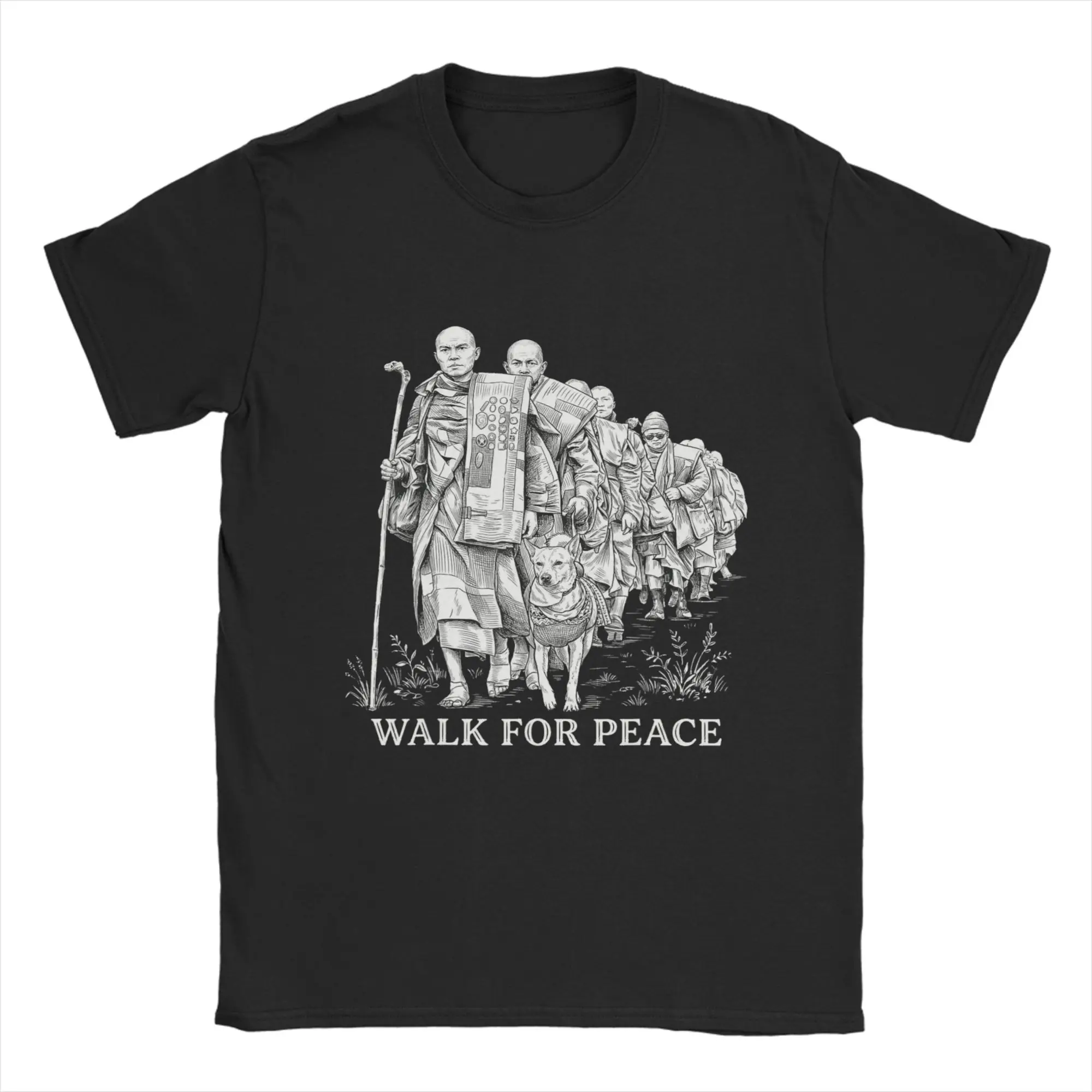 

Футболка Walk for Peace Monks with Aloka Dog, летние хлопковые футболки для мужчин, повседневная футболка в стиле хиппи, забавные футболки с короткими рукавами Y2K