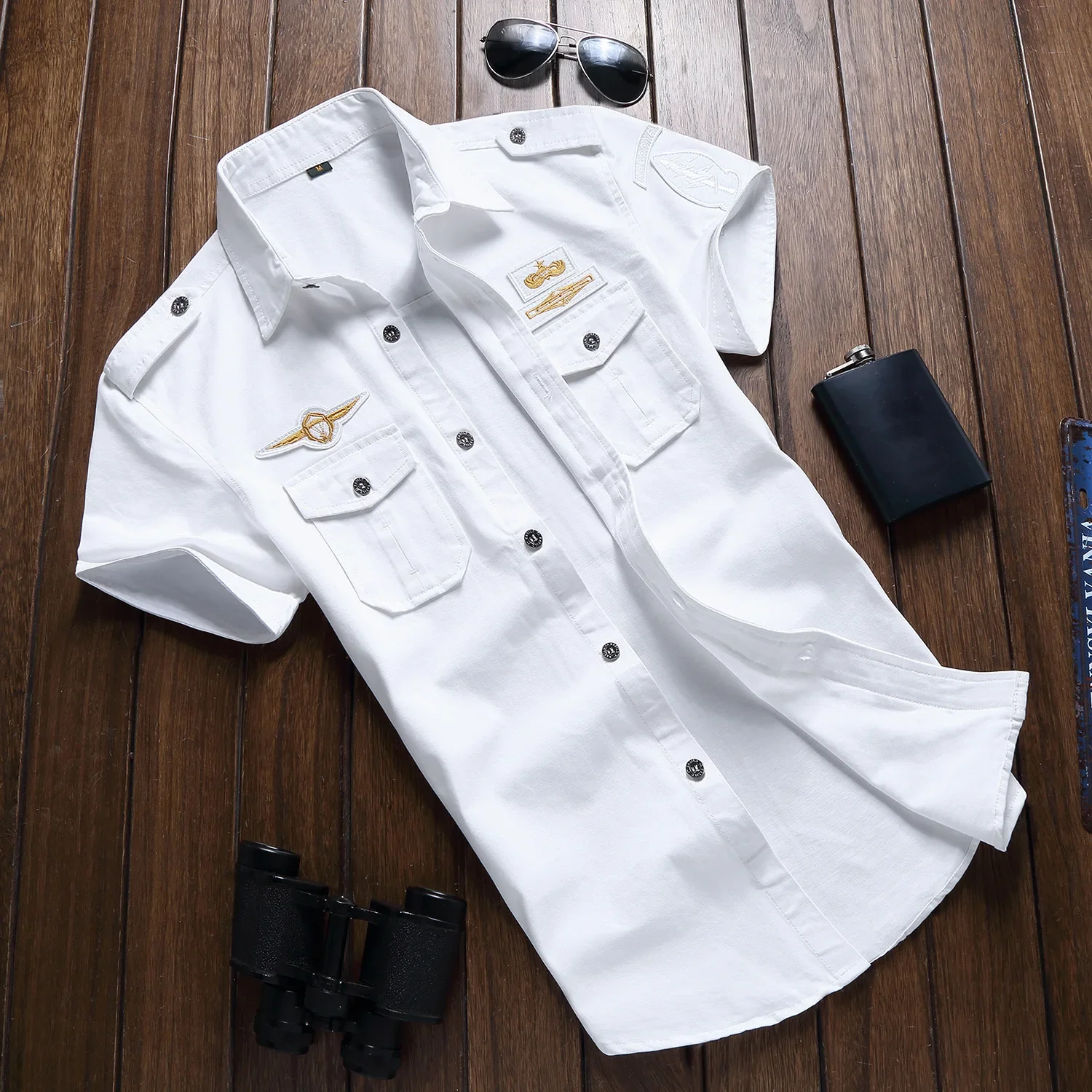 2023 New Mens Military Shirt Men Short Sleeve Cargo Shirts 100% Cotton Casual Solid Shirt Male Pocket Work Shirt