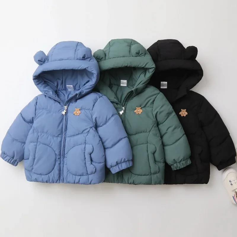 2025 Winter Kids Cotton-padded Jacket Thicken Lining Boys Zipper Parkas Hoodie Warm Coats Windy Breaker Kids Outfit
