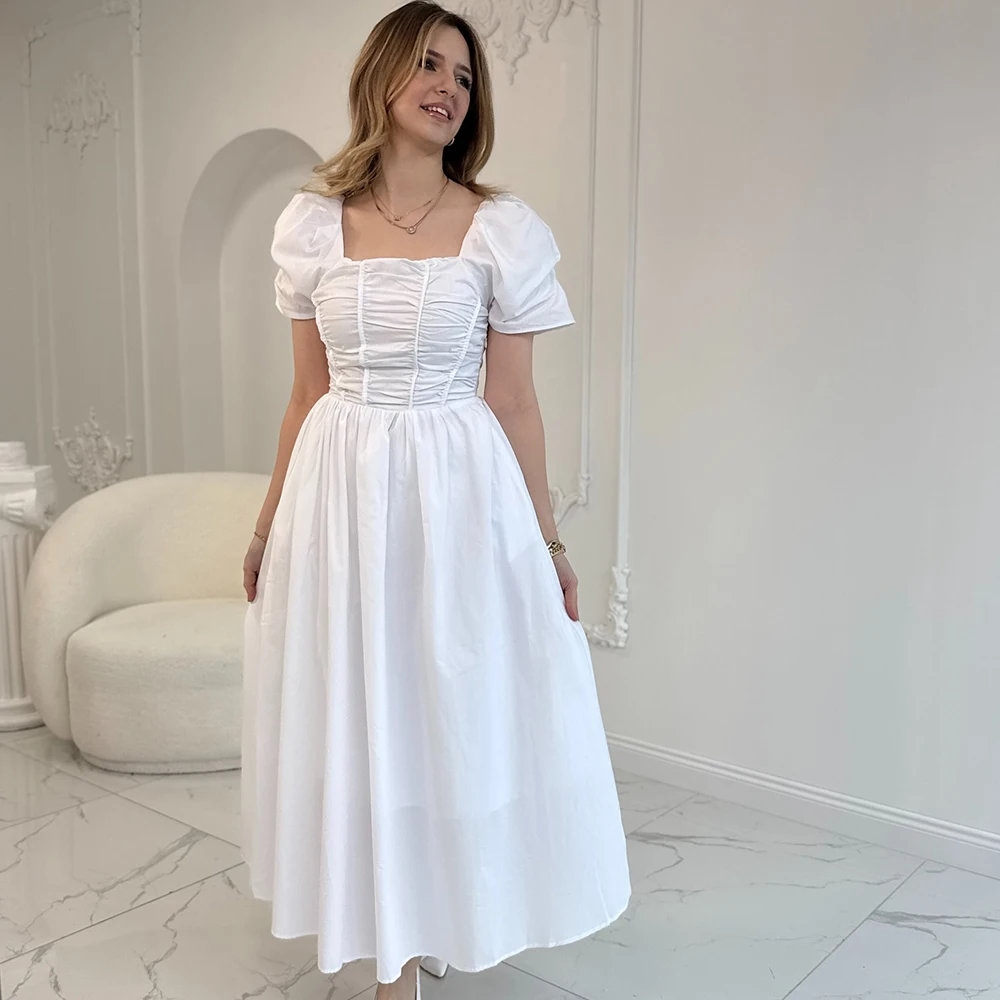 

Белые платья для выпускного вечера трапециевидной формы по индивидуальному заказу, вечернее платье без рукавов с квадратным воротником, простые модные драпированные вечерние платья