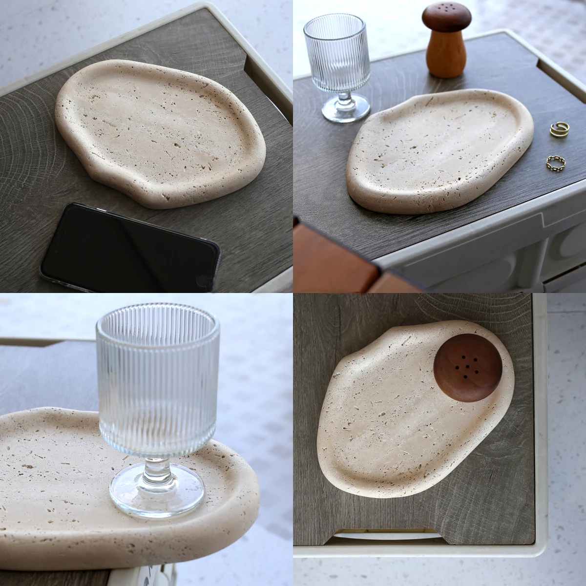 صينية رخام للمجوهرات والطعام والعناصر اليومية، منحوتة حجرية غير منتظمة، مناسبة لصينية تخزين ديكور المنزل وخزانة الزينة