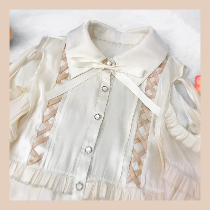 Camicia bianca senza spalline a maniche lunghe da donna dolce giapponese camicia a camicetta scavata ragazza JK uniforme scolastica Lolita Top