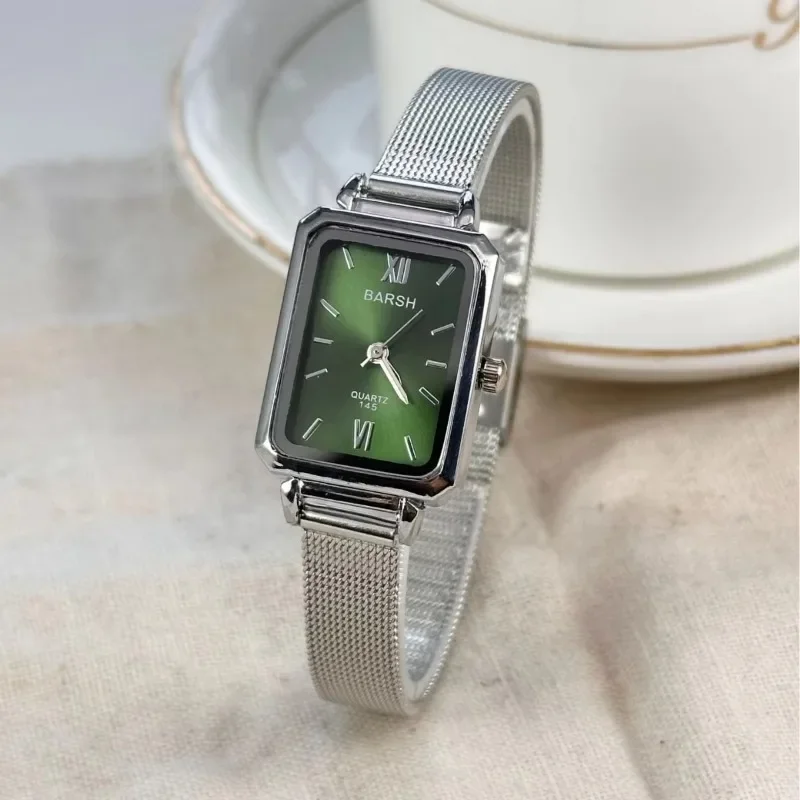 New Square Green Watch for Women Stainless Steel Strap Small Dial Ladies Quartz Wristwatches Dropshipping Relojes Para Mujer