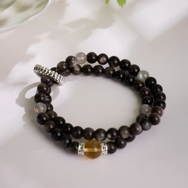 حجر السج الطبيعي دائرة مزدوجة Moonstone سيترين الراقية كريستال زوجين سوار