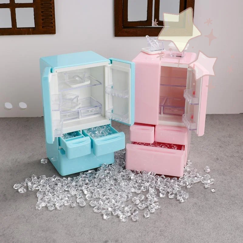 [TJ]1세트 미니어처 음식 놀이 주방 장면 포켓 가구 모델 1:12 플레이하우스 장난감 인형 집 만화 미니 냉장고
