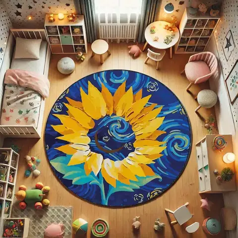 반 고흐 해바라기 원형 러그 추상 예술 카펫 파란색 노란색 보헤미안 러그 모던 거실 장식 예술적 바닥 매트 주방 러그 반 고흐 해바라기 원형 러그 추상 예술 카펫 파란색 노란색 보헤미안 러그 모던 거실 장식 예술적 바닥 매트 주방 러그