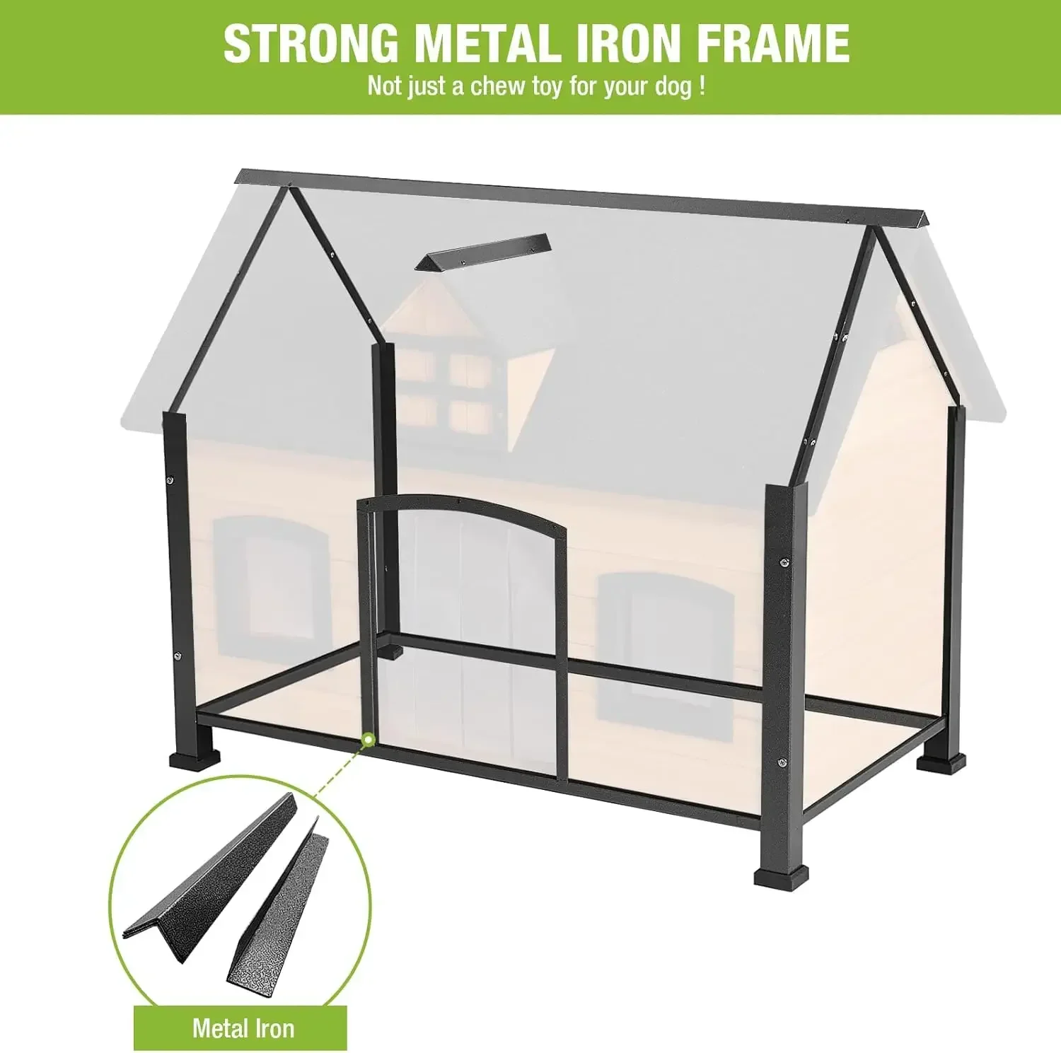 Dog House Outdoor with Strong Metal Frame Dog Kennel for Small to Medium Dogs Puppy Cage for Winter Weatherproof