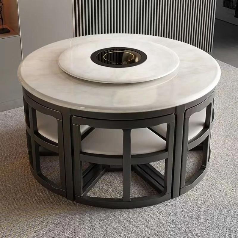 

Marble dining table and chair combination, modern simple retractable family dining table