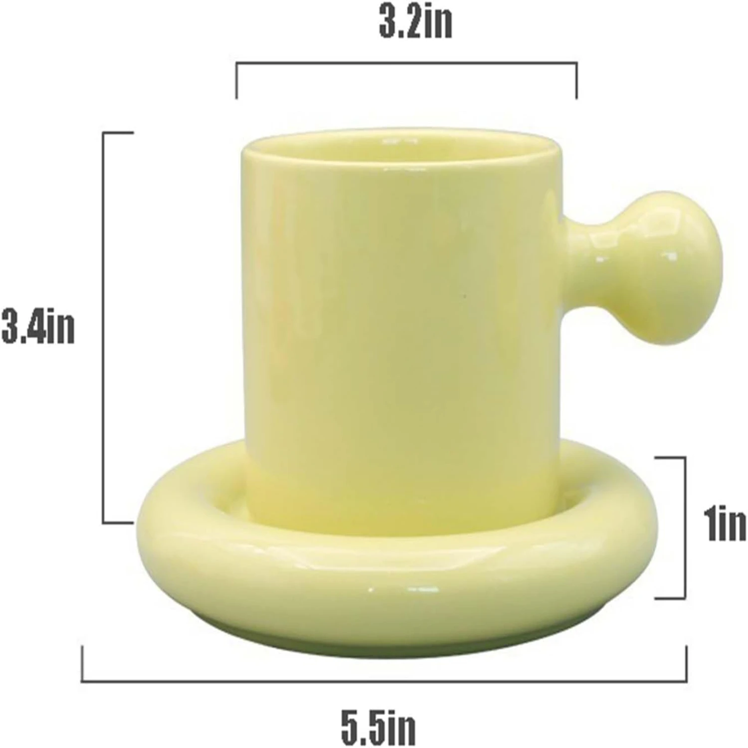 

Yellow Cute Ceramic Coffee Mug with Comfortable Ball Handle and Saucer - Creative Cloud Design - 10 oz/300 ml