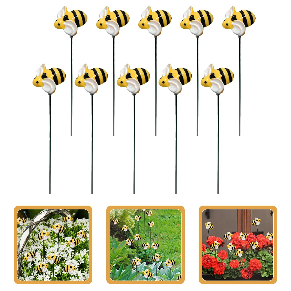 

10pcs Bee Lawn naments Resin Decorative Decorative Garden Stakes Stakes Planter Patio Plastic Bee Stake Craft Yard Decor