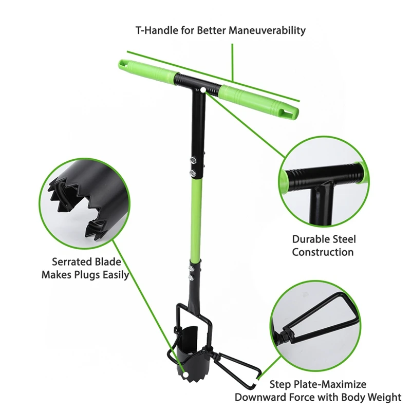 AAAN-Bulb Planter Tool Crocus Long Handled Transplanter Comfortable T-Shaped Handle Multi-Purpose Gardening Tool For Weeding
