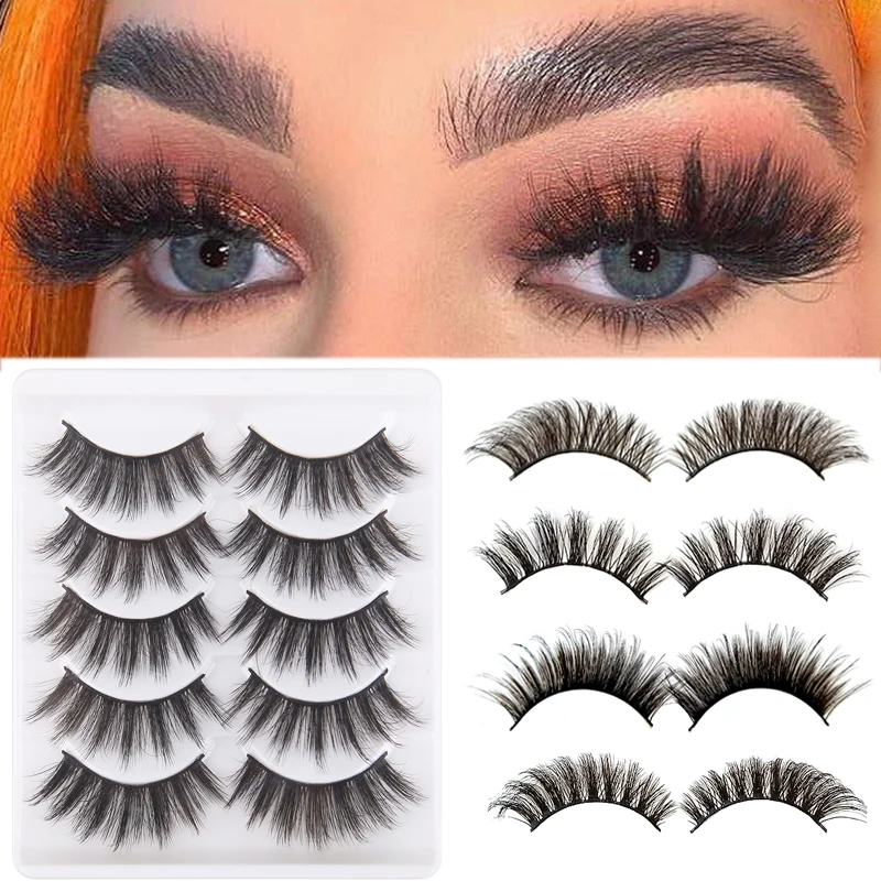 5 Pairs Handmade Eyelashes 3D Soft Mink Hair False Lashes Natural Long Wispy Makeup Fake Eye Lashes Extension Tools Supplies