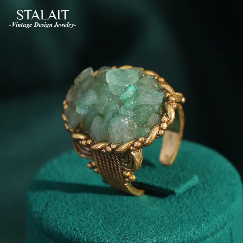 

Vintage Gravel Stone Green Rings for Women Engagement Gold Color Antique Fashion Gift Wedding Jewelry Retro Bride Accessories