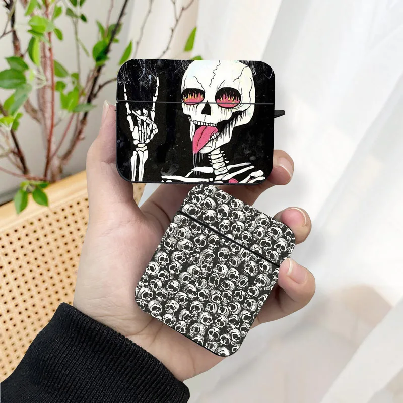 Funny Tongue Skull AirPods Case Black Wireless Bluetooth Earphone Case for Apple Airpods 1 2 3 Pro 2 Protective Case