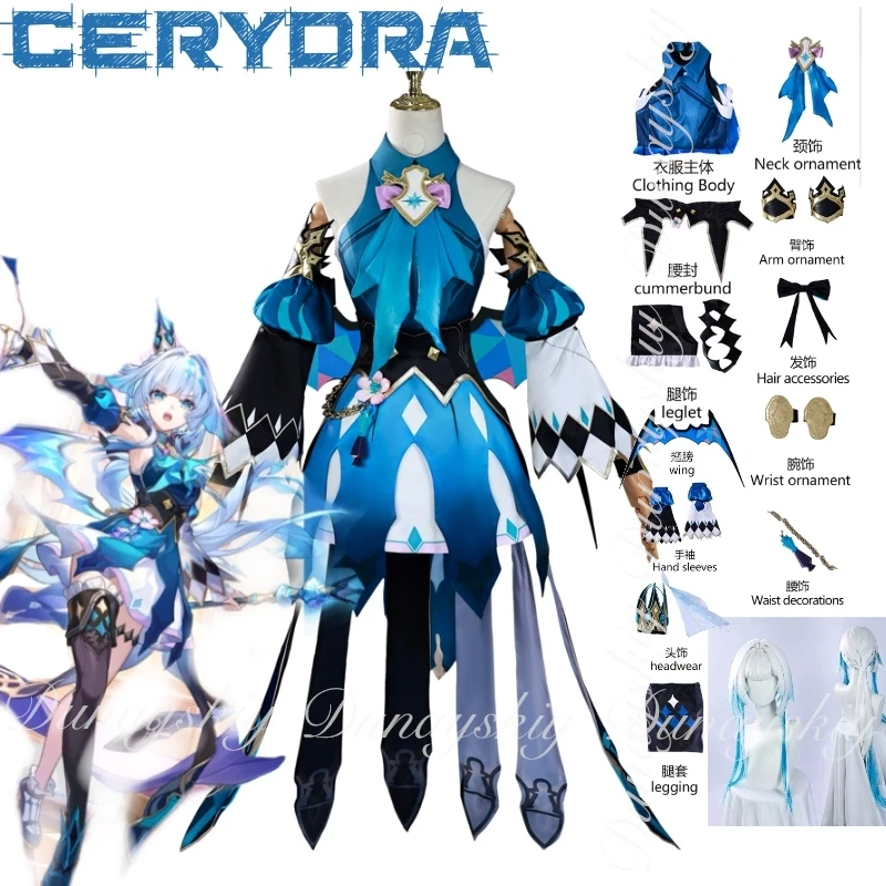 

Honkai: Star Rail Game Cerydra Cosplay A Demigod With The Milky Golden Color Wig With The Blue Dress Cosplay Costume Full Of Set