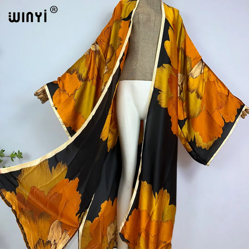 2022 WINYI Summer Beach Wear Swim Suit Cover Africa sweet lady boho Cardigan stitch colorful sexy Holiday long Sleeve Kimono