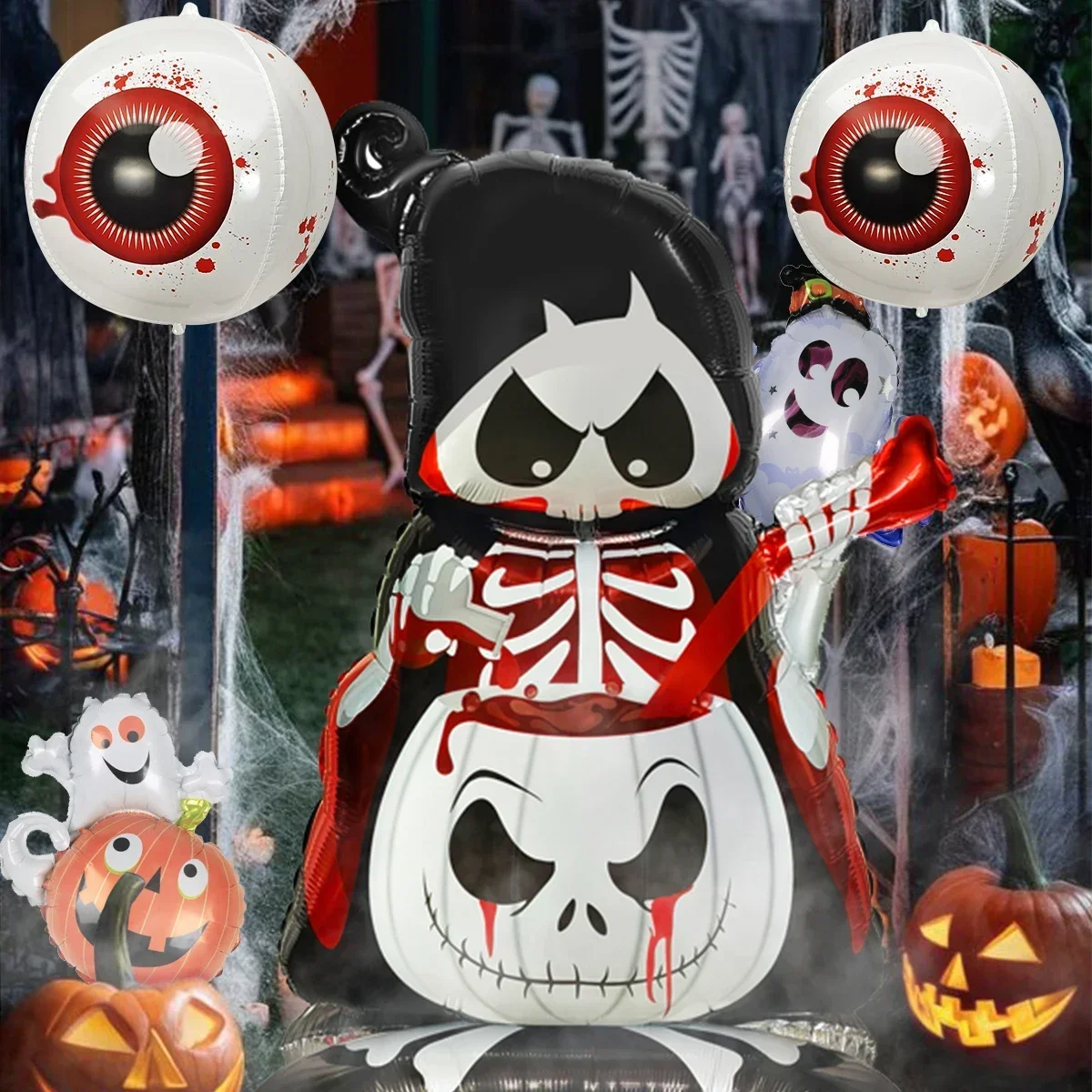 5-teiliges Halloween-Ballon-Set mit stehendem Totenkopf, Halloween-Dekoration, Horror-BOO-Party, Dekoration mit Spukhaus-Atmosphäre