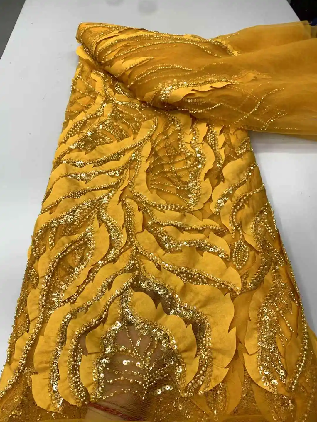 

Luxury African Beaded Tulle Lace Fabric 2025 Nigerian Handmade Heavy Sequins Pearls Lace Fabric Fro Bridal Wedding Dresses XZ55H