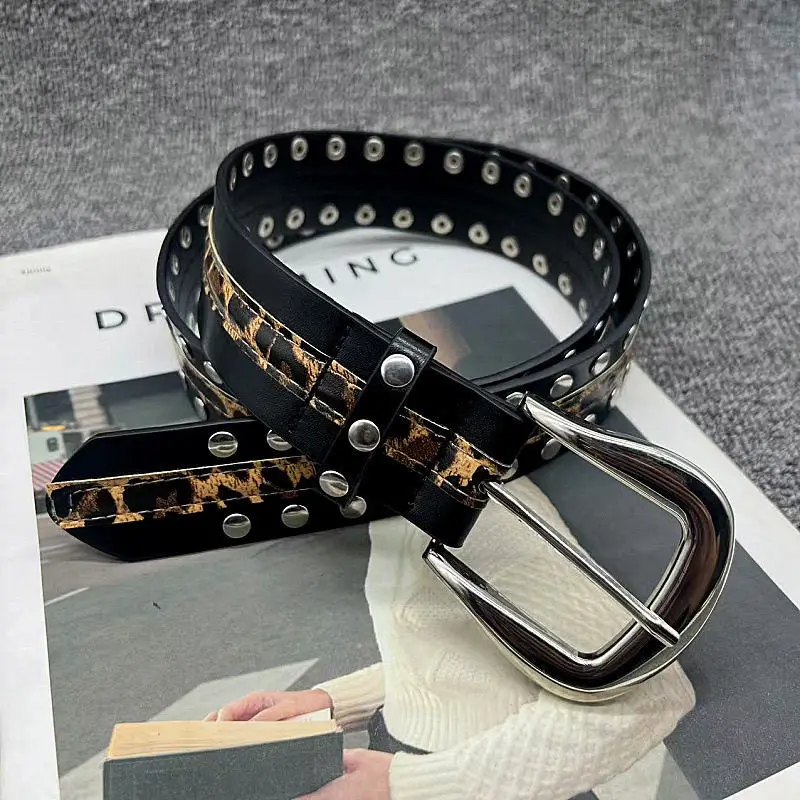 

Leopard Print Rivet Punk Leather Belt Retro Y2k Gothic Women's Accessories Matching Jeans Jacket Sweater Coat Dresses Waistband