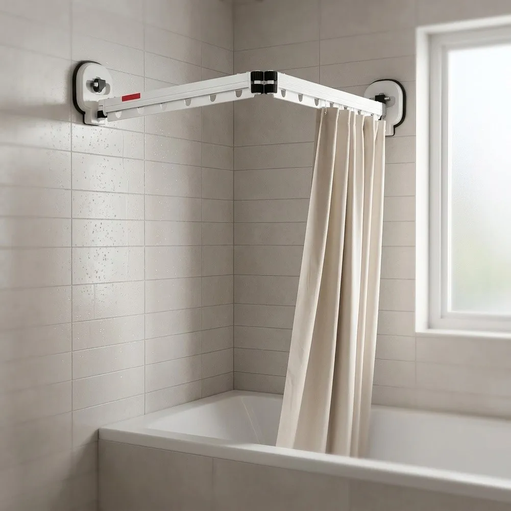 Portable Shower Divider Suction Shower Rod For Temporary Shower Area Strong Suction Grip Waterproof Construction