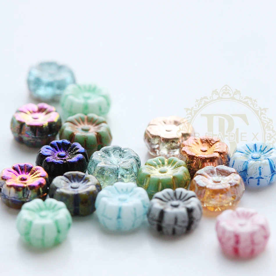 4 Pieces Czech Pressed Glass Flower Spacer Beads - Varies Colors 9mm (CZH15)