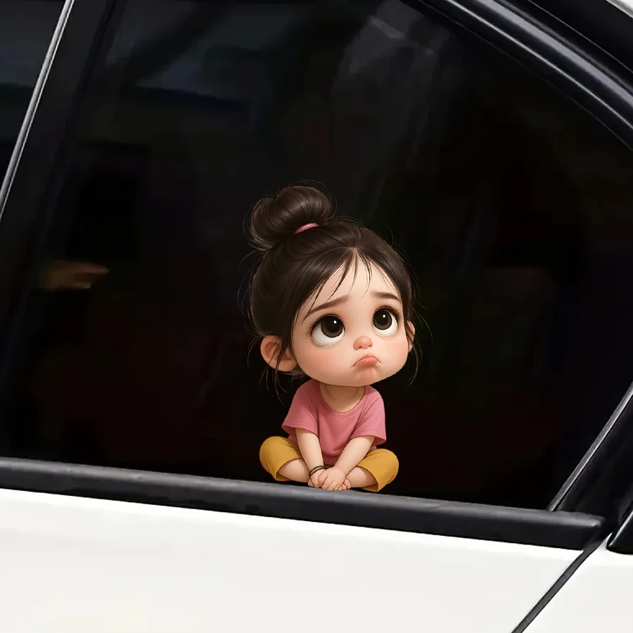 1/2 Sheets/Set Cartoon Wacky Girl Car Decal, Removable Vinyl Sticker for Gas Cap Door or Car Body, Aesthetic Car Accessory