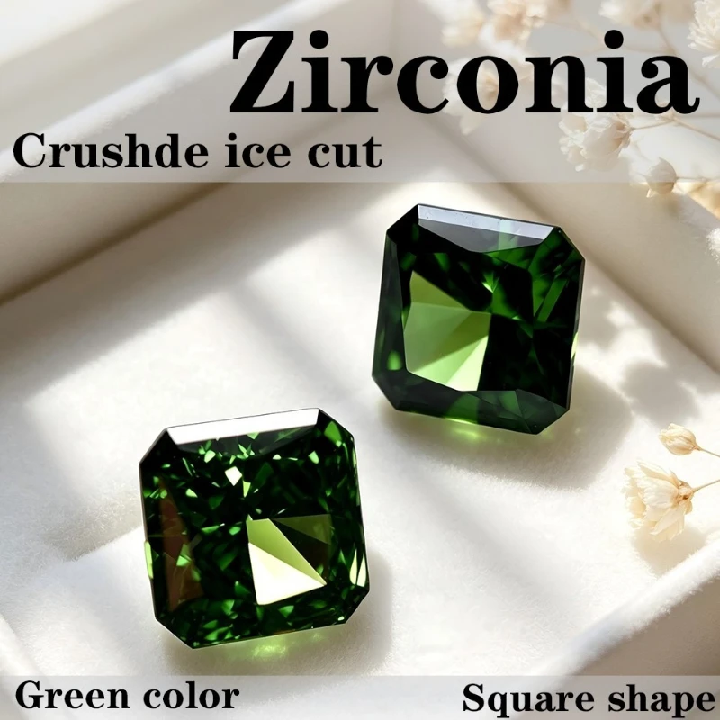Kubischer Zirkonia, synthetischer Zirkon, grüne Farbe, quadratische Form, CZ 4K-Schliff, 5A+ Qualität, Crushed-Ice-Schliff, hochkarätiger Diamant – Detail 1