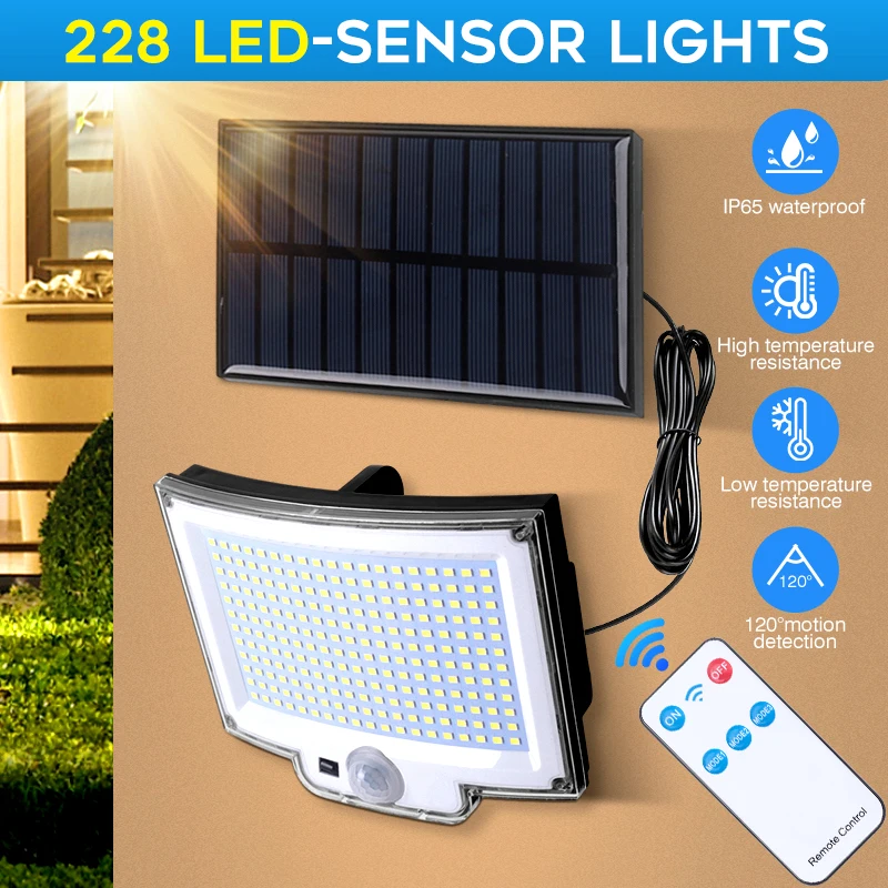 118/228 LEDs Solar Lights Outdoor With Motion Sensor,Human Induction Solar Garden Light,Waterproof 3 Modes Bright Garage Light