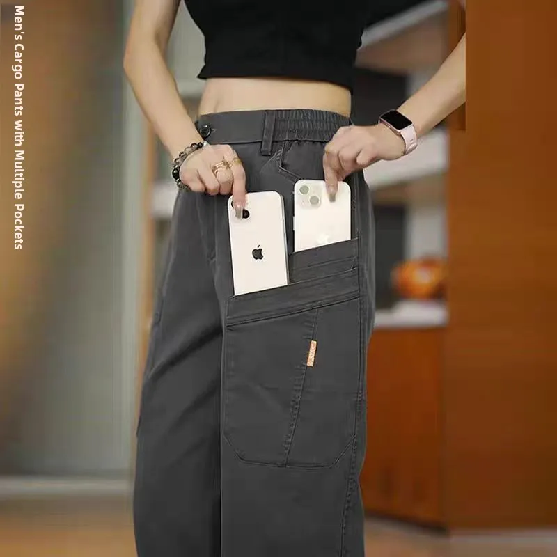 

Men's Comfortable Straight Leg Workwear Pants Multiple kets Casual Trousers Durable Loose Fit Leisure Wide Leg Pants