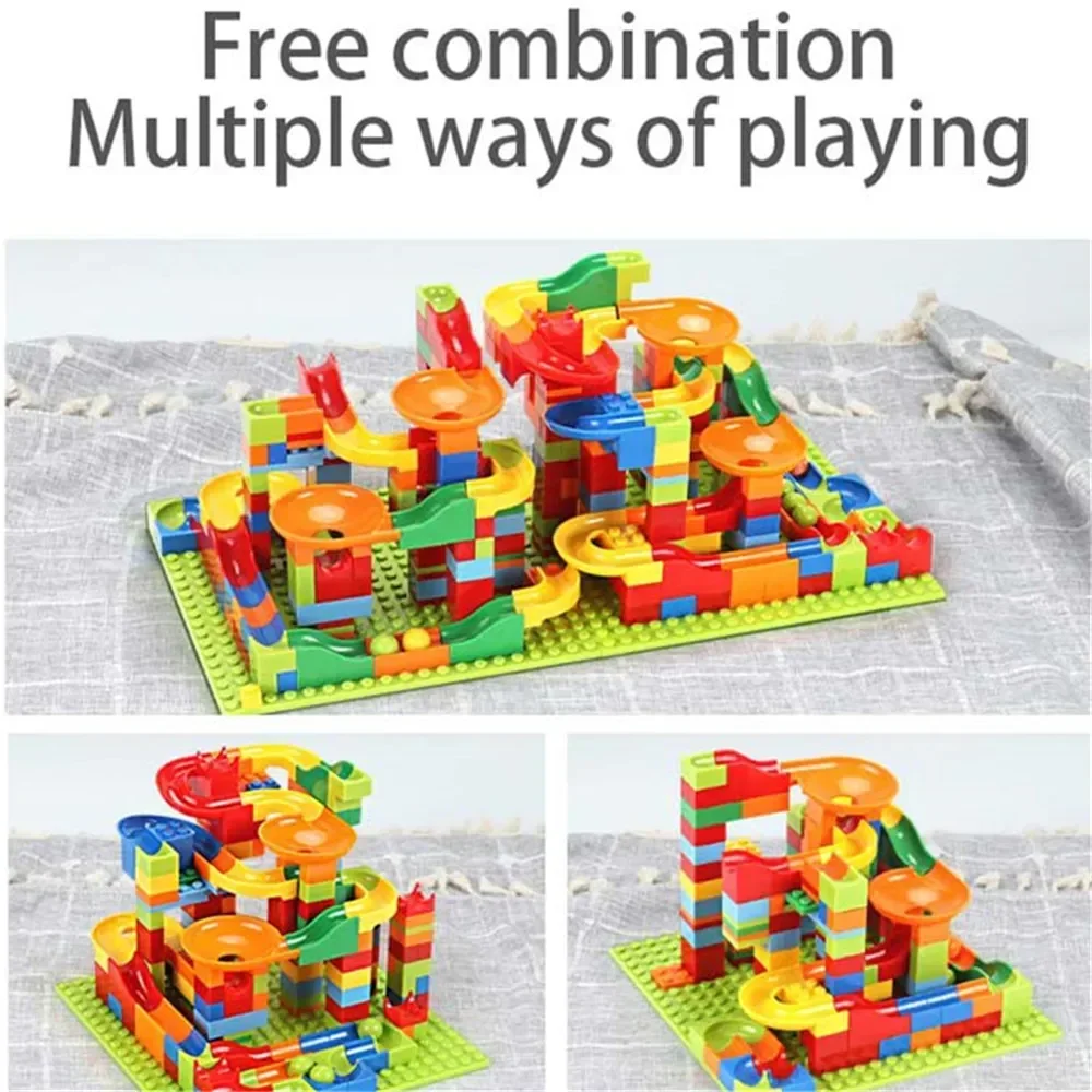 Building Blocks Track Marble Race Run Maze Ball Track Building Blocks Set ABS Assemble Funnel Slide Bricks STEM blocks Toys Gift