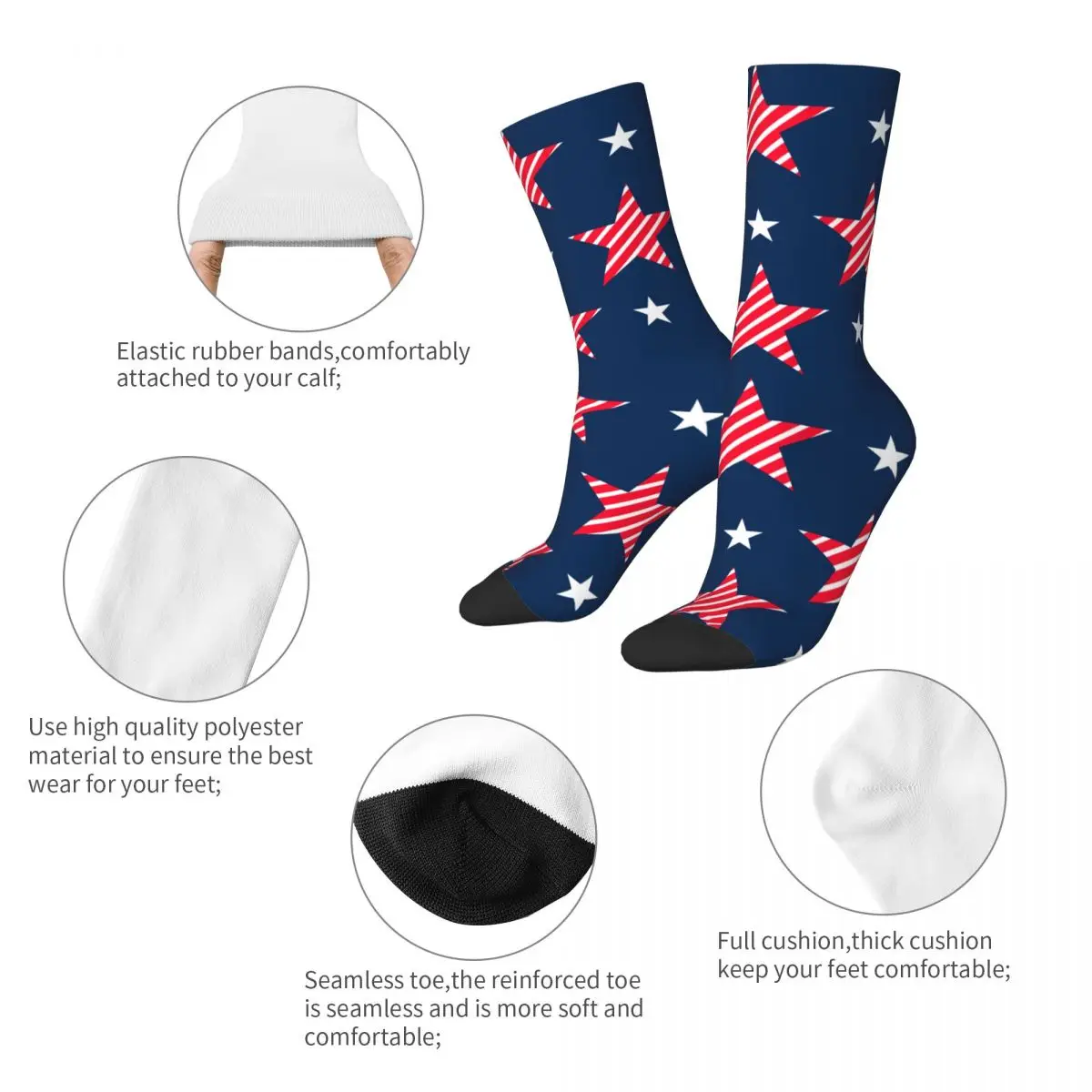 America Style Star Crew Socks for Women Men Merch All Season American flag Cotton Middle Tube Socks Breathable