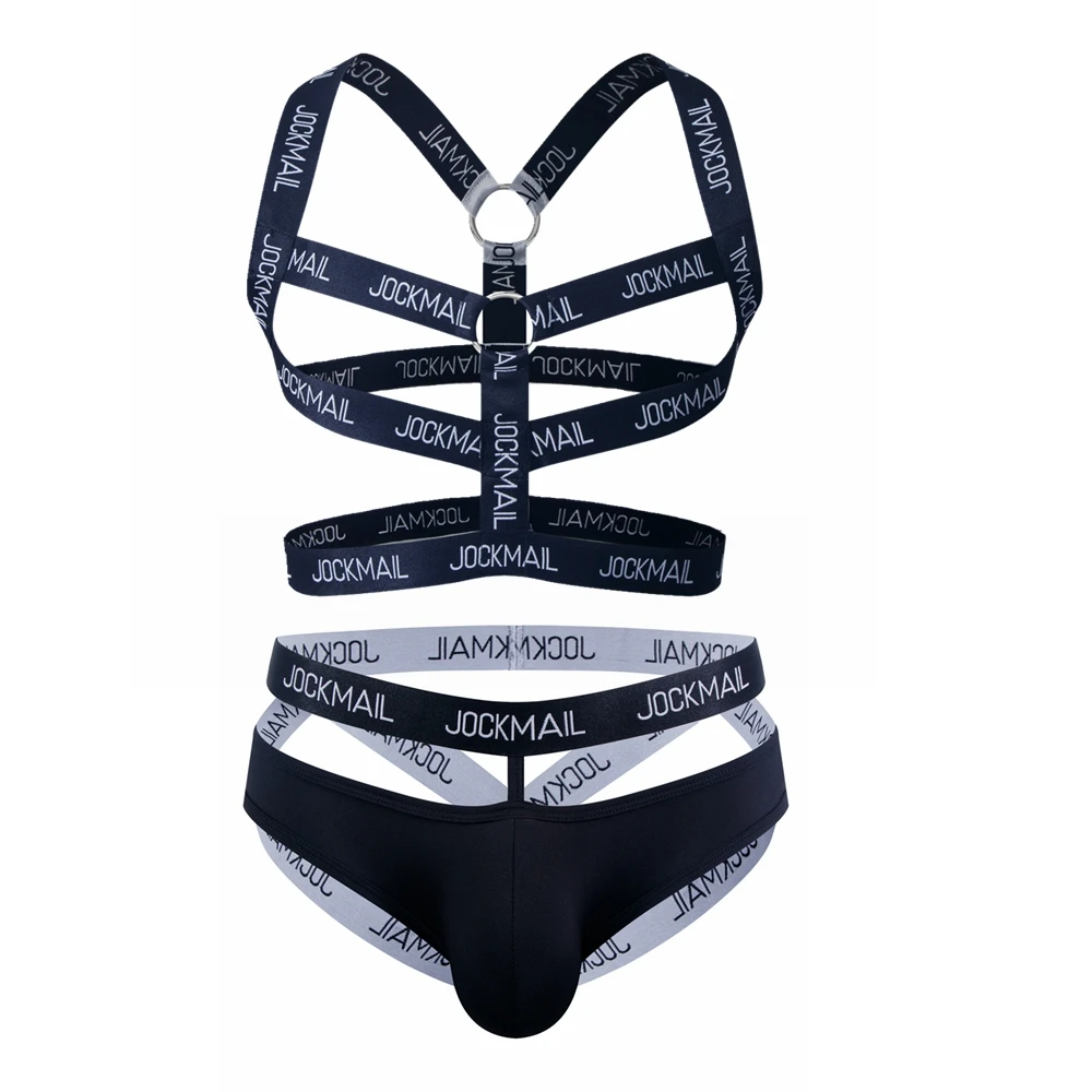 Sexy Gay Men Underwear Bondage Mens Harness Thongs Set Body Chest Costume G-string Jockstrap Lingerie Man Halter Neck Hollow Out