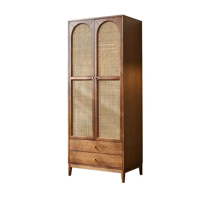 

Nordic solid wood rattan wardrobe Japanese retro small apartment bedroom home locker modern