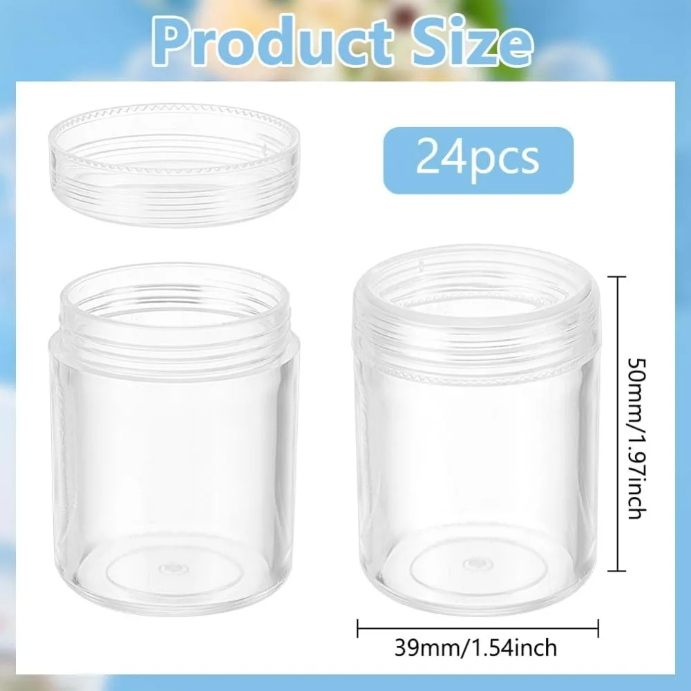 24 Pack 40ml Clear Bead Jar Empty Plastic Storage Container 1.5x2inch with Rounded Screw-Top Lids for Beads, Nail Art, Glitter