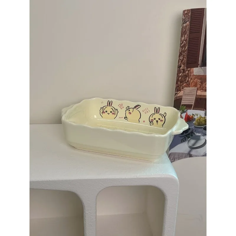 

Sweet Chiikawa Kawaii Sanrio Anime Rectangular Baking Bowl Cute Cartoon Children Fruit Bowl Lovely Tableware Gifts Toys