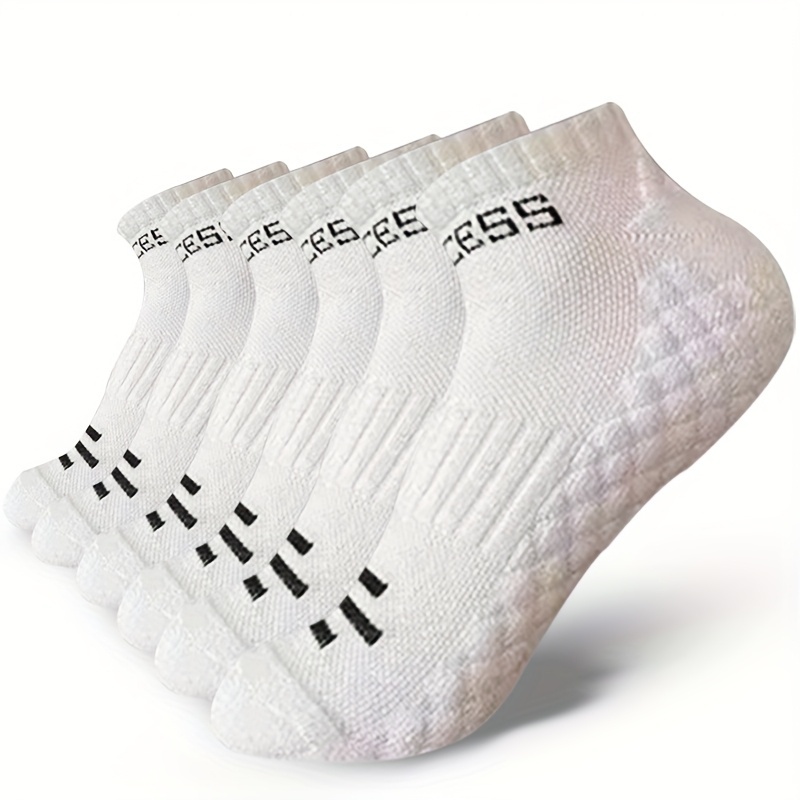 3 Pairs Men Breathable Mesh Ankle Socks Letter Print Non-slip Sports Socks, Athletic Running Short Socks