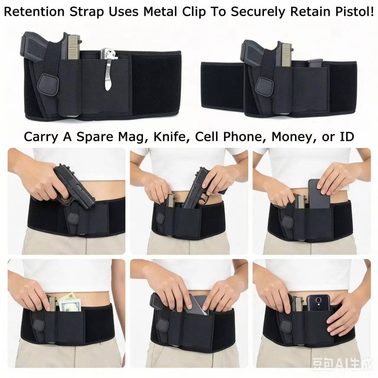 Tactical Hidden Holster Portable Belly Holster Concealed Carry Waist Band Belt for Outdoor Hunting Shooting Defense Holster