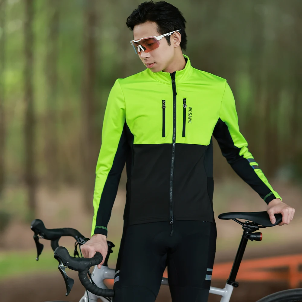 WOSAWE Men's Winter Cycling Jacket Warm Fleece Windbreaker Coat For Men Windproof Outdoor Man Cycling Clothing Hiking