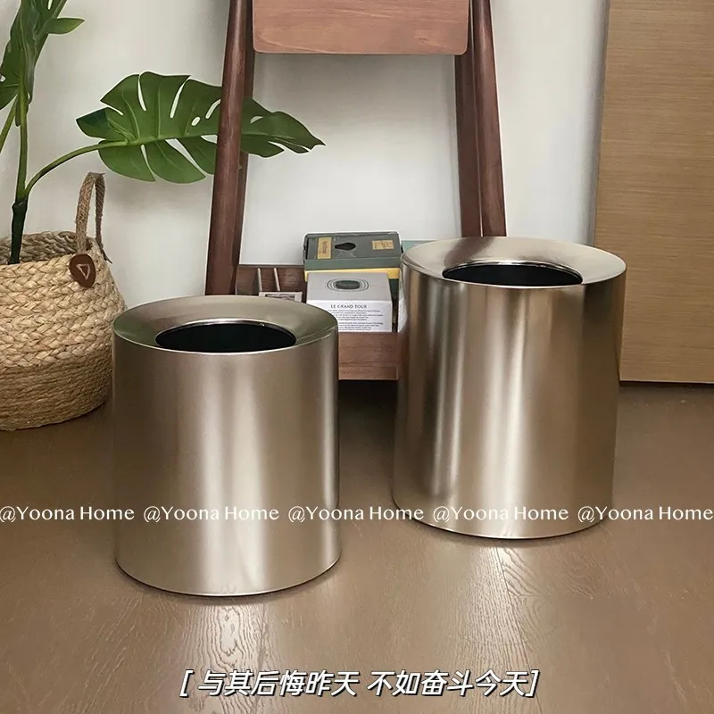 

Ins Electroplated Silver Rubbish Bin Premium Household Living Room Bedroom Office Rubbish Bin Industrial Style Storage