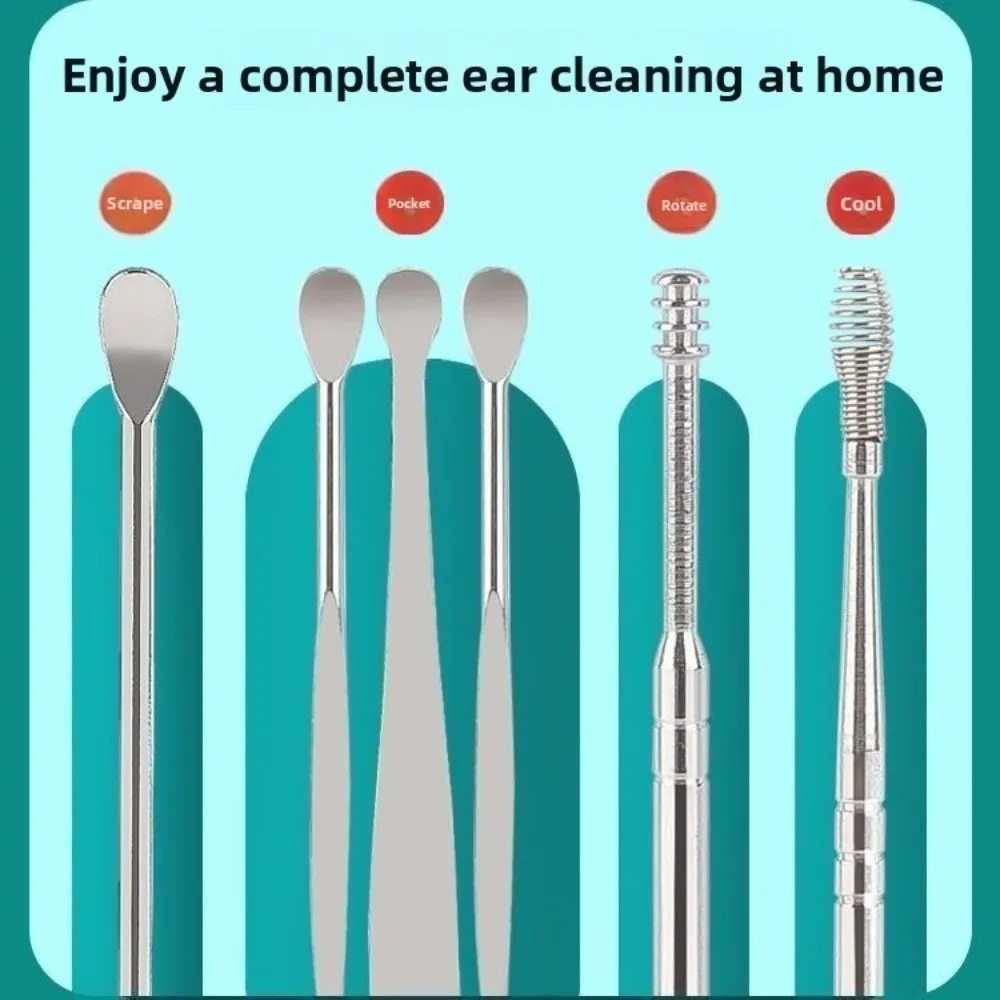 6PCS Gifts 360° Stainless Ear Pick Spiral Design Portable Ear Spoon Ear Wax Remova Ear Canal Cleaner Tool