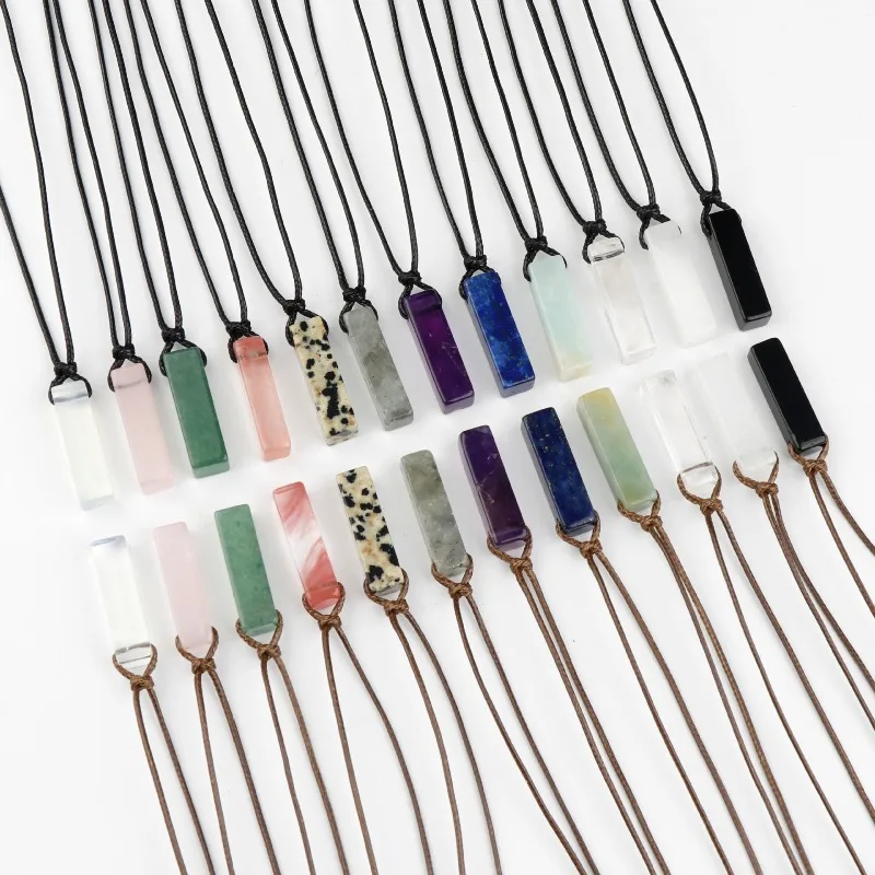 

10 шт., модная восковая веревка, тканые агаты, полоска, камень, кулон, прямоугольник, целебный кристалл, кварцевый столб, ожерелье, ювелирные изделия для женщин и мужчин