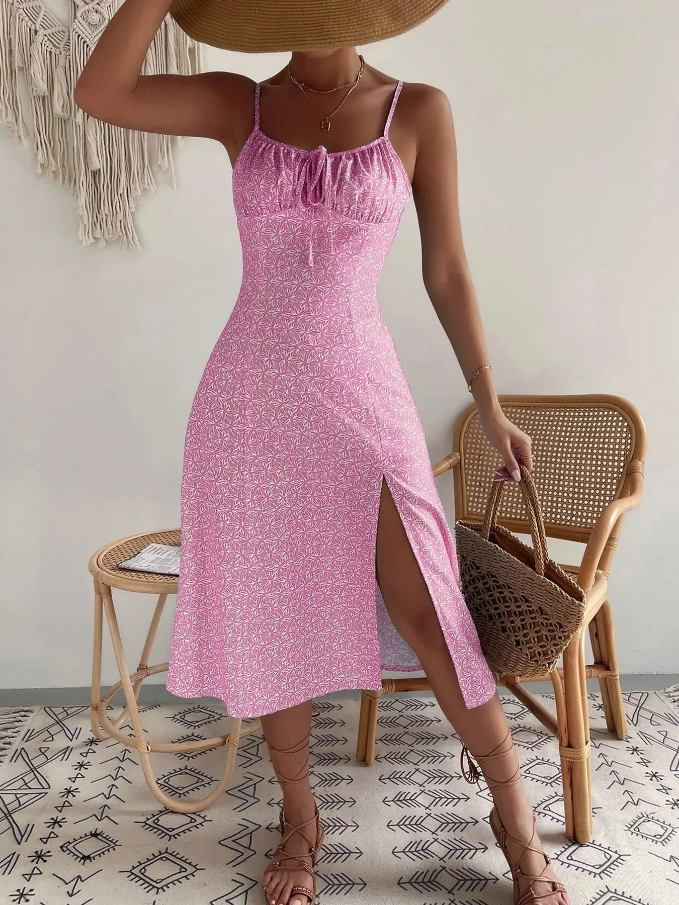 Vestido largo de verano sin mangas para mujer, traje bohemio con tirantes finos y estampado Floral, corte holgado, 2024