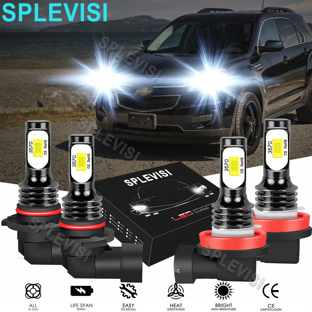 

4x LED Pure White Headlight Hi-Lo Beam Bulbs 6000K Fit For Chevy Equinox 2010-2017 Chevy Silverado 1500 2007 2008-2015