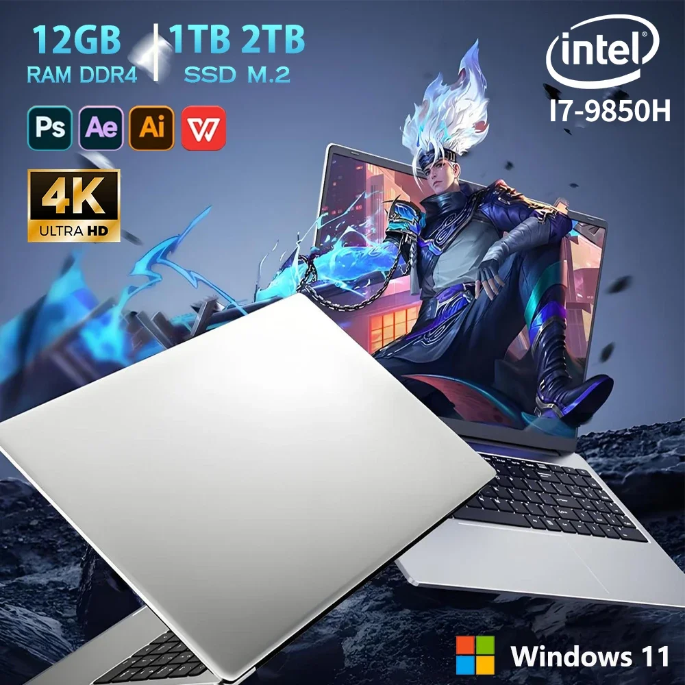 14.1 inch Windows 11 Pro Laptops Intel Core i7-9850H 12GB RAM 1TB SSD Office Study notebook Computer PC