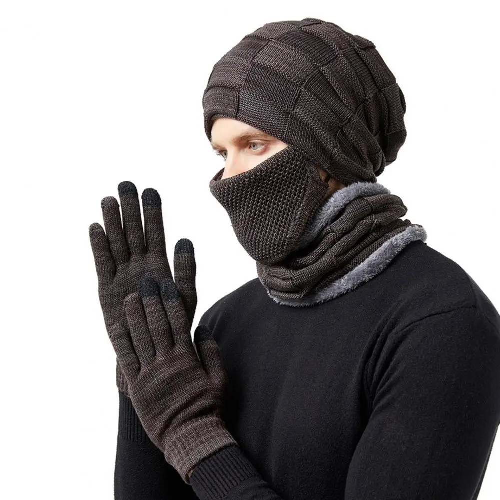 3Pcs/Set Winter Hat Gloves Neck Warmer Stretchy Knit Hat Gloves Neck Warmer Winter Men Ladies Knit Cap Gloves Scarf Kit